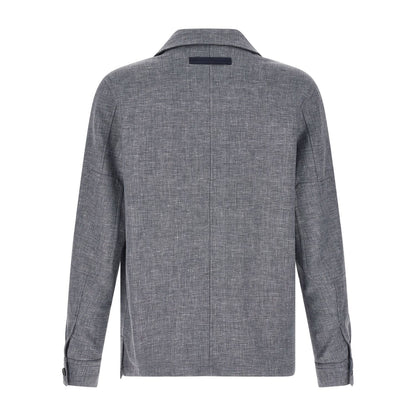 ZEGNA Blue Linen Blouse