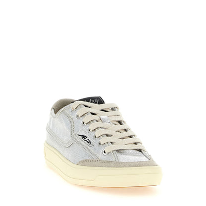 Autry Silver Canvas Low Top Sneakers