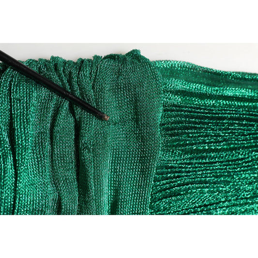 Dolce & Gabbana Metallic Green Sleeveless Plissé Gown Dress