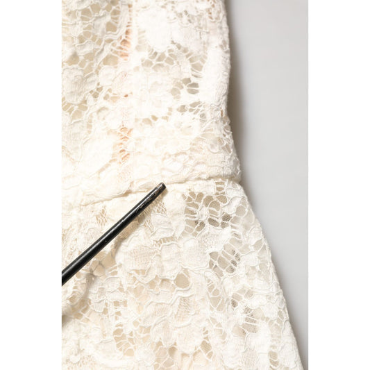 Dolce & Gabbana White Lace Viscose Sheath Long Gown Dress
