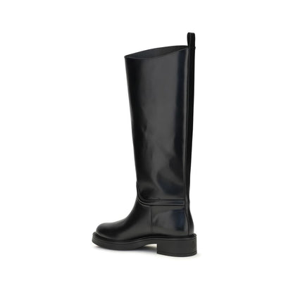 Stuart Weitzman Black Calf Leather Bos Taurus Flat Boots
