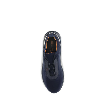 Santoni Blue Fabric Athletic Sneakers