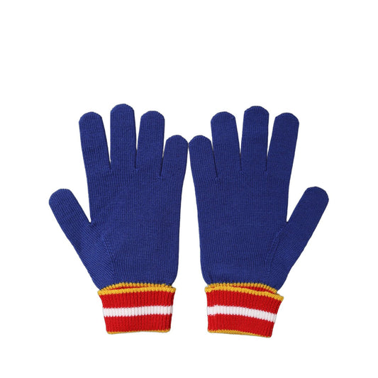 Dolce & Gabbana Blue Striped Wool DG Logo Embroidered Gloves