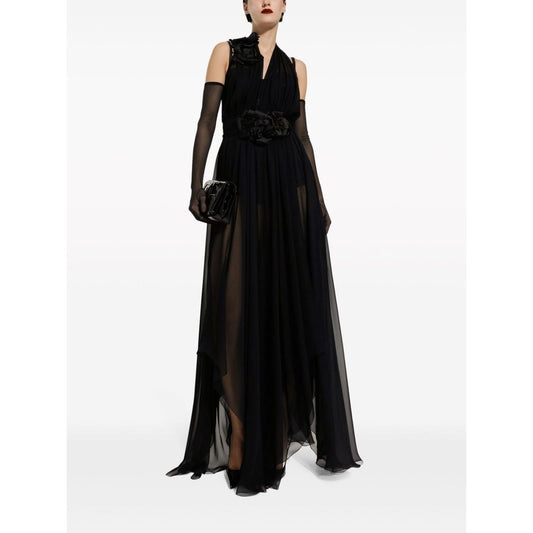 Dolce & Gabbana Long silk chiffon dress with floral appliqué F6DJSTFU1ATN0000