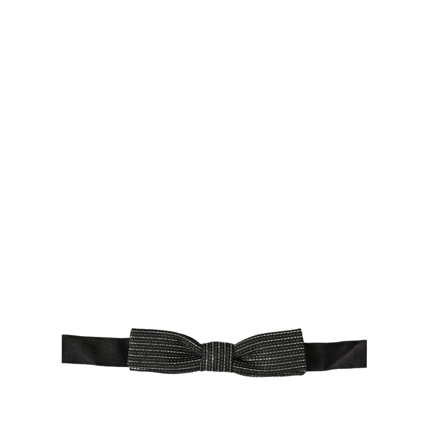 Dolce & Gabbana Men Dark Blue Silver Ribbed Adjustable Neck Papillon  Bow Tie