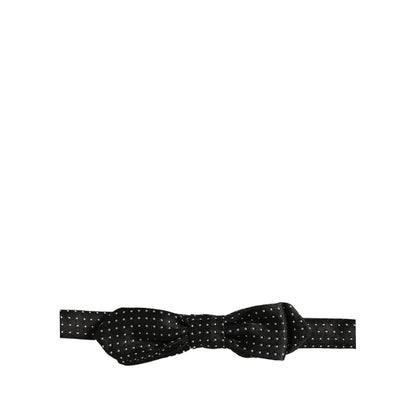 Dolce & Gabbana Black Dark Gray Polka Dot Adjustable Neck Papillon Bow Tie