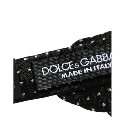 Dolce & Gabbana Black Dark Gray Polka Dot Adjustable Neck Papillon Bow Tie