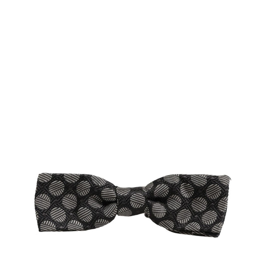 Dolce & Gabbana Black White Geometric Silk Adjustable Neck Papillon Bow Tie