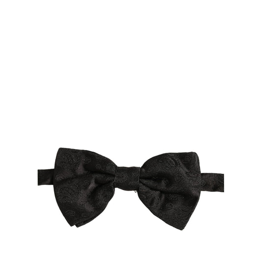 Dolce & Gabbana Men Black Paisley Silk Adjustable Neck Papillon Bow Tie