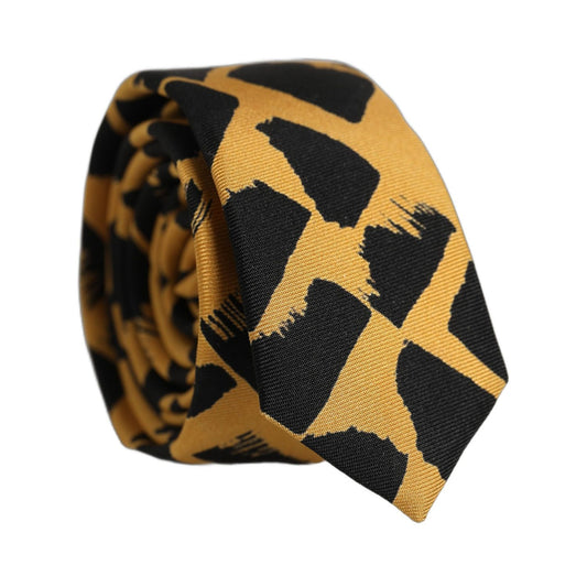 Dolce & Gabbana Men Black Yellow Patterned Adjustable Tied Necktie Tie