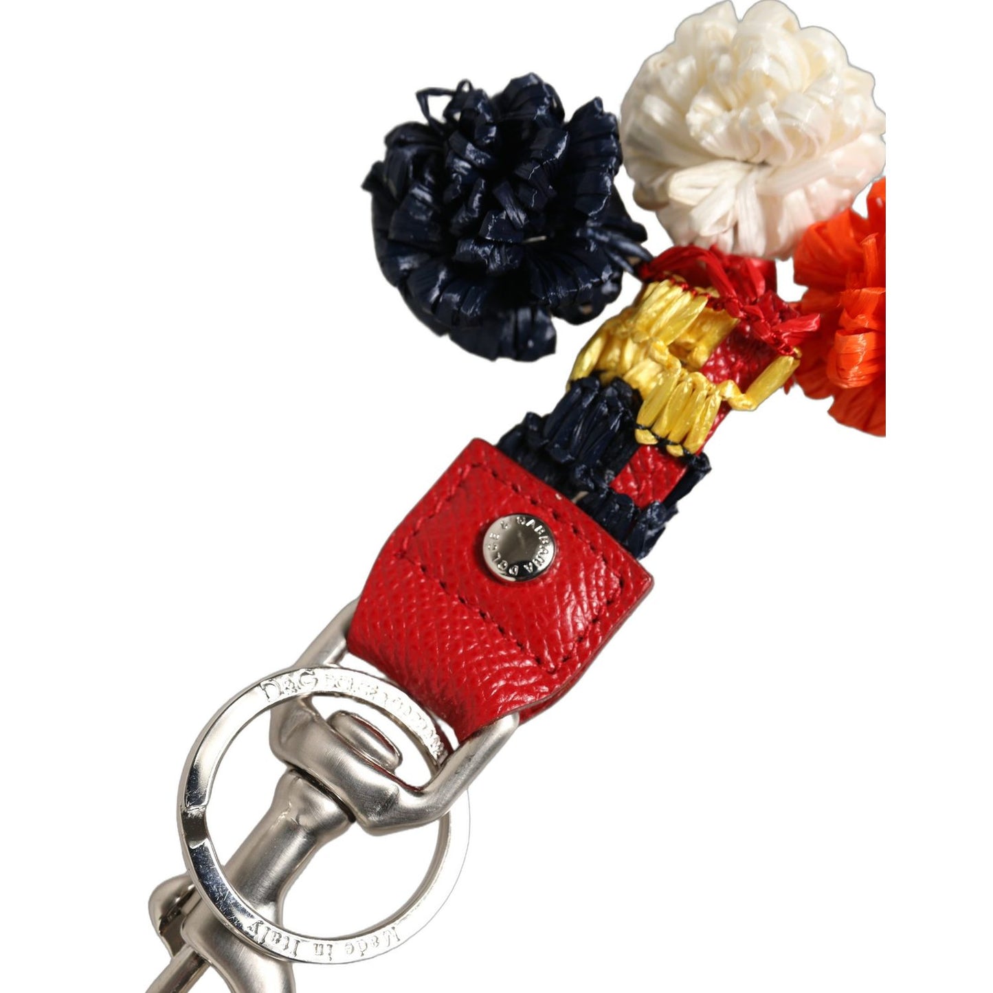 Dolce & Gabbana Raffia Leather Clasp Finder Chain Keyring Multicolor
