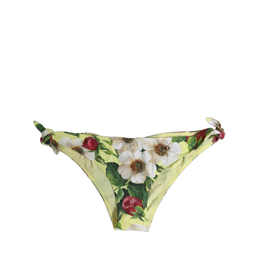 Dolce & Gabbana Yellow Floral Print Nylon Beachwear Bikini Bottom