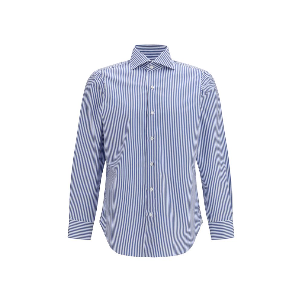 Finamore Blue Cotton Pattern Shirt