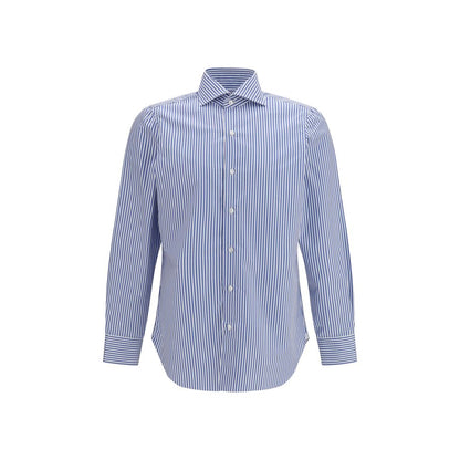 Finamore Blue Cotton Pattern Shirt