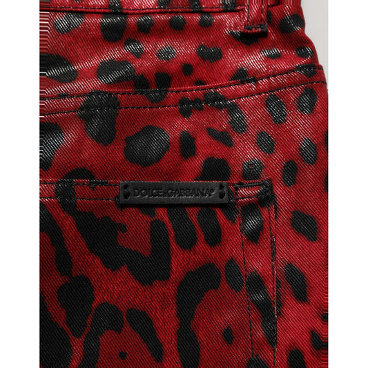 Dolce & Gabbana Red Leopard Cotton 5 Pockets Trouser Jeans