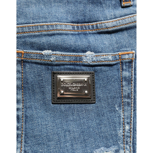 Dolce & Gabbana Blue Cotton High Rise Denim Hot Pants Shorts