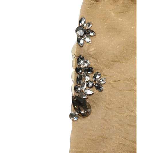 Dolce & Gabbana Brown Stretch Floral Clear Crystal Stockings Socks