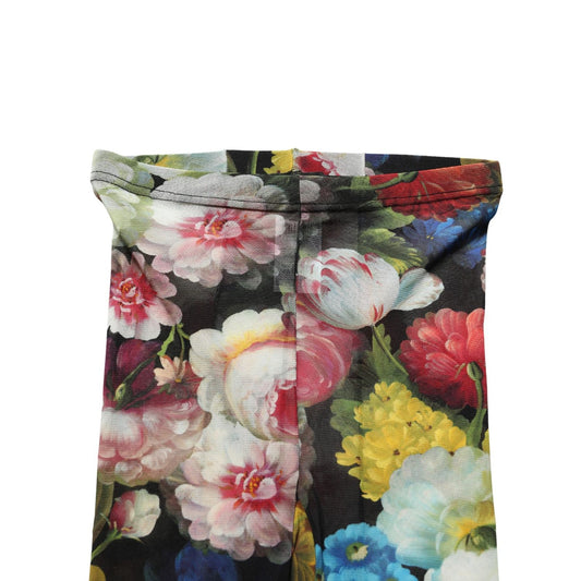 Dolce & Gabbana Black Floral Print Tights Sheer Stockings Socks