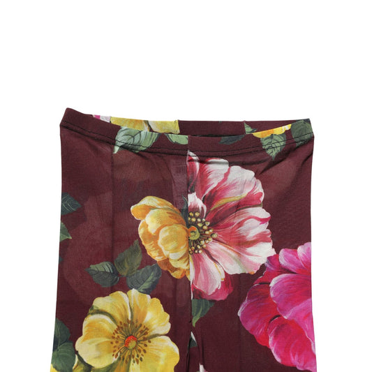 Dolce & Gabbana Maroon Floral Print Tights Sheer Stockings Socks