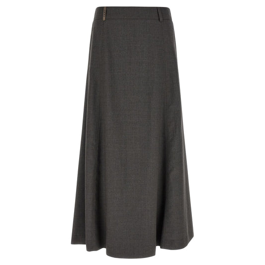 Peserico Gray Virgin Wool Midi Skirt