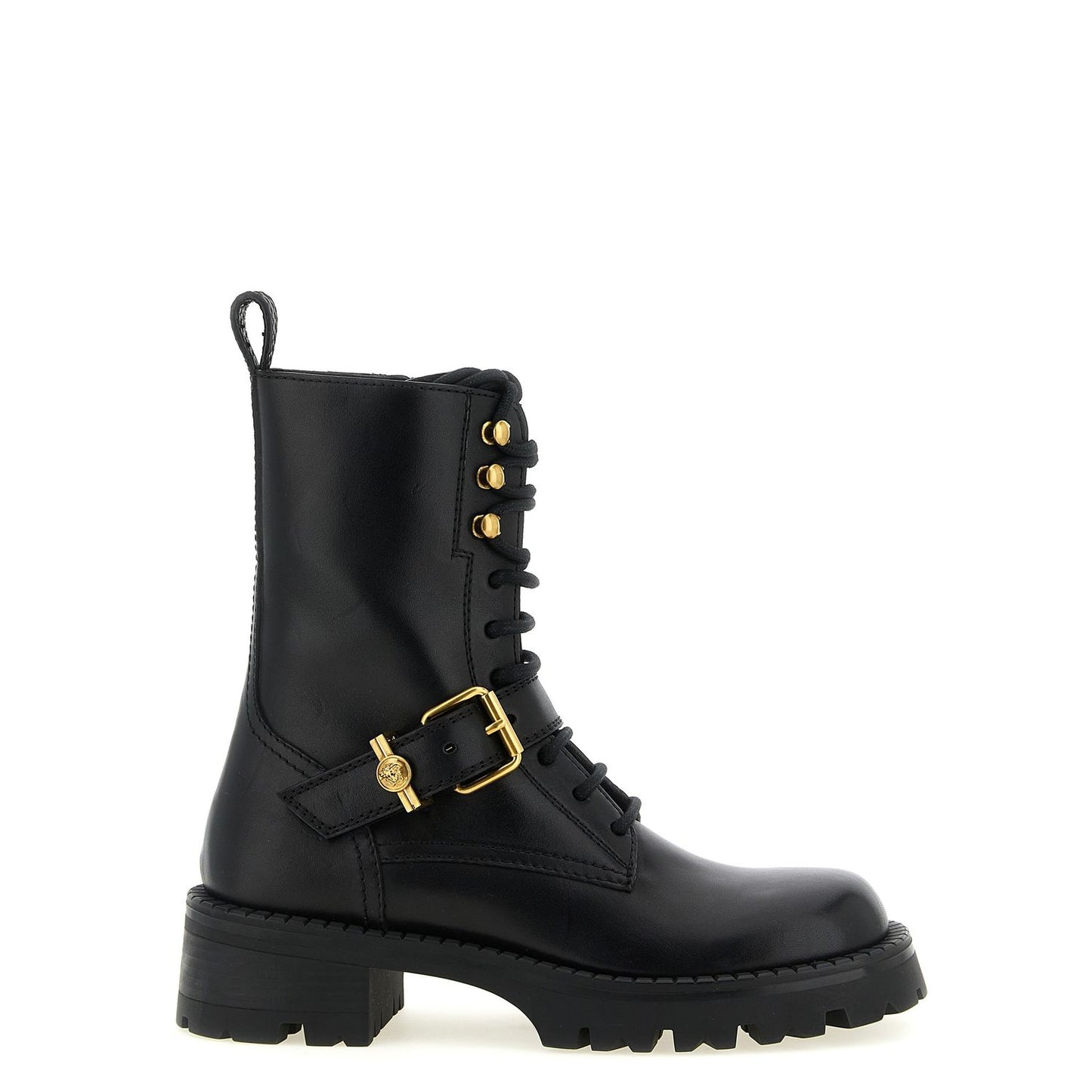 Versace Black Calfskin Lace-Up Boots