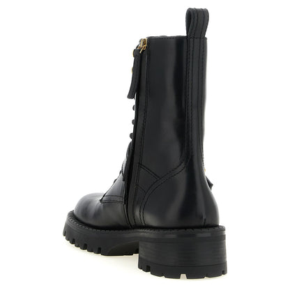 Versace Black Calfskin Lace-Up Boots