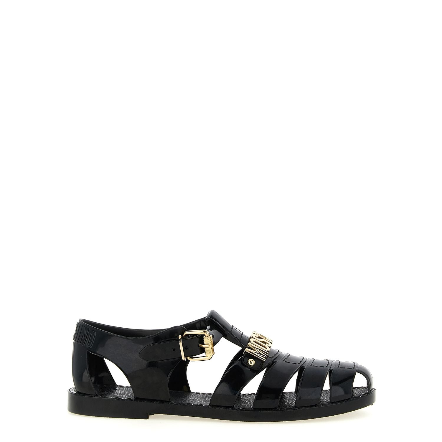 Moschino Black Pvc Flat Sandals