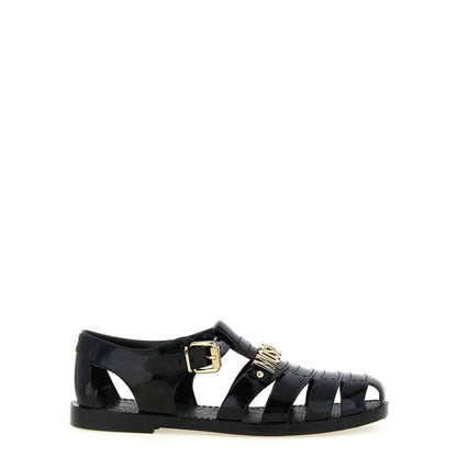 Moschino Black Pvc Flat Sandals