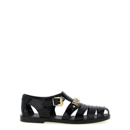 Moschino Black Pvc Flat Sandals