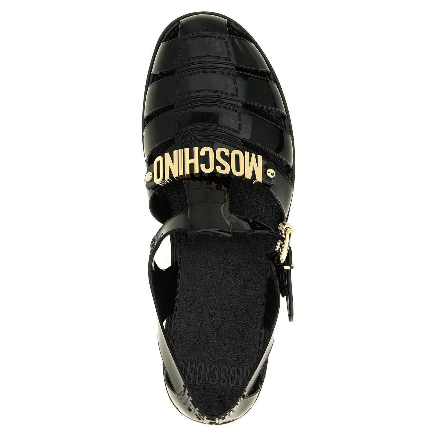 Moschino Black Pvc Flat Sandals