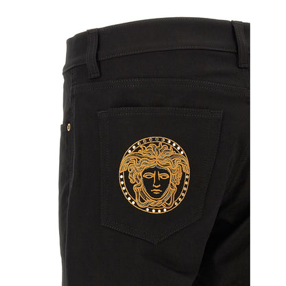 Versace Black Cotton Straight-Leg Jeans