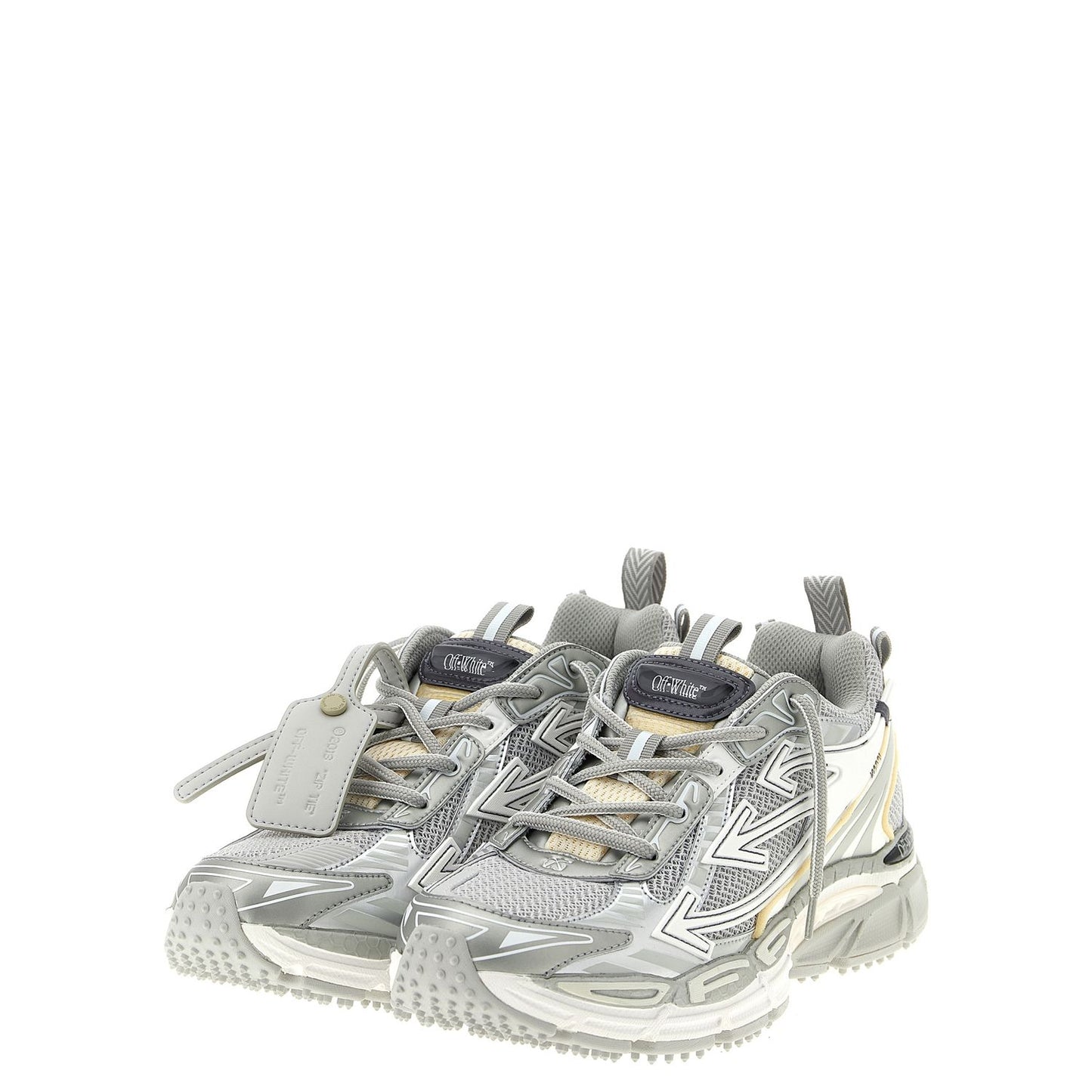 Off-White Silver Polyester Athletic Sneakers