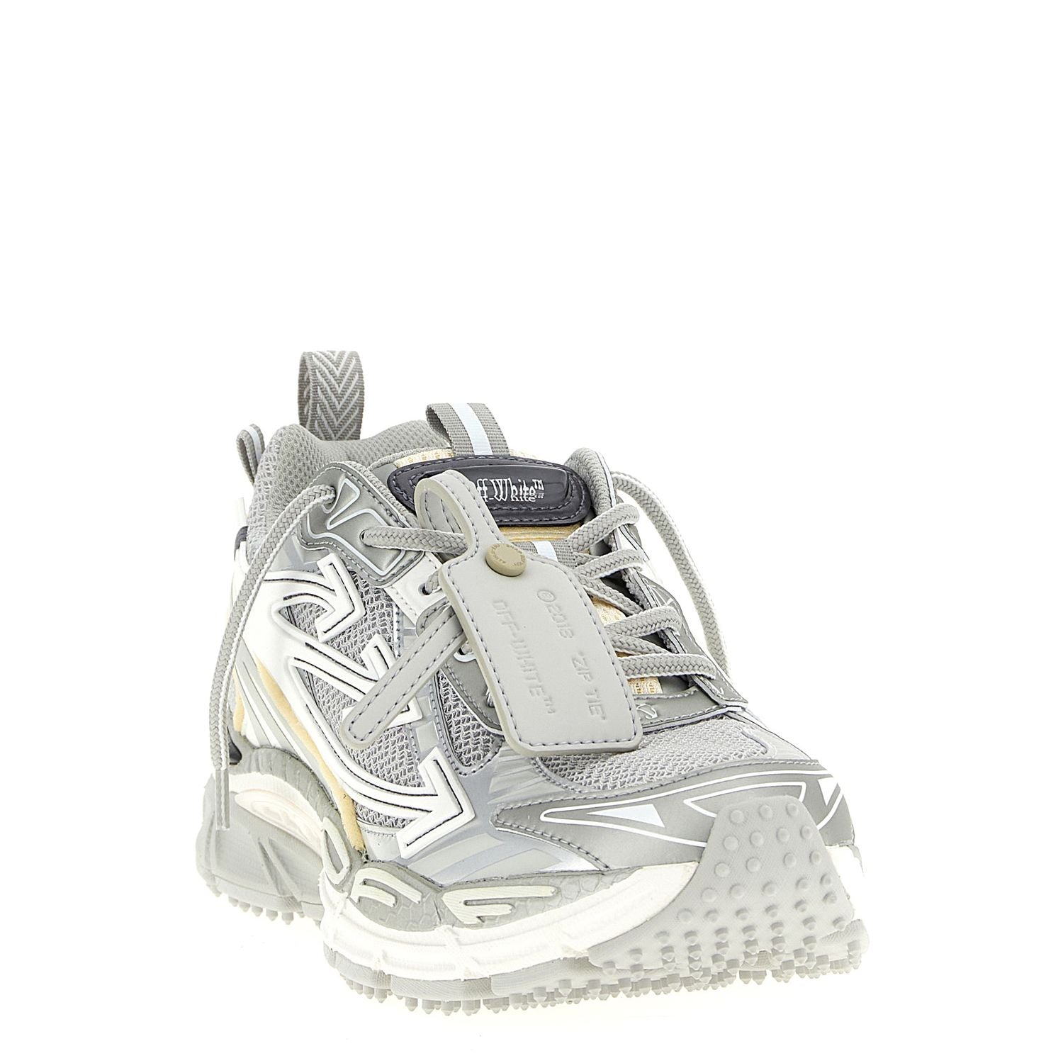 Off-White Silver Polyester Athletic Sneakers