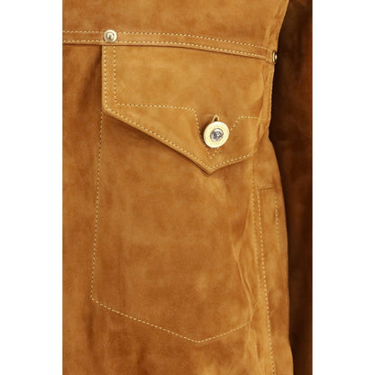 Versace Brown Lamb Ovis Aries Leather Jacket