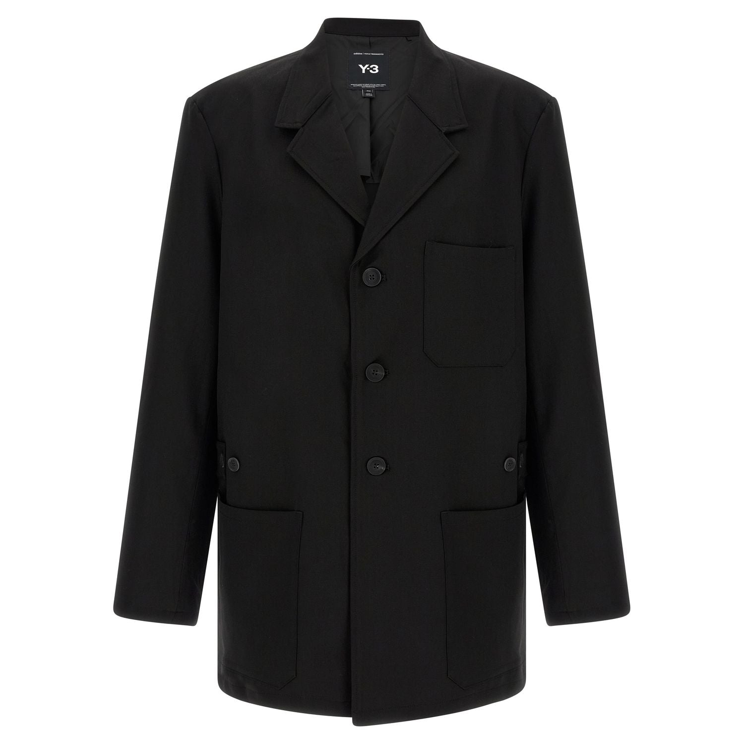 Y-3 Black Wool Full-Length Jacket