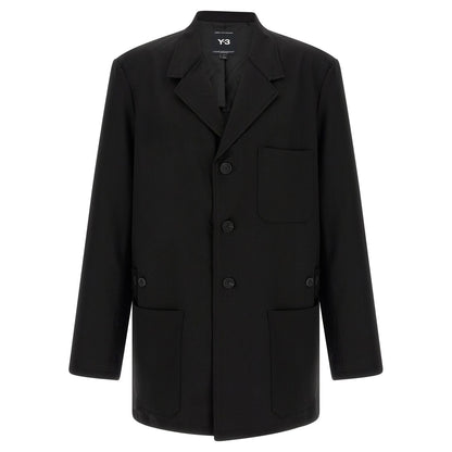 Y-3 Black Wool Full-Length Jacket