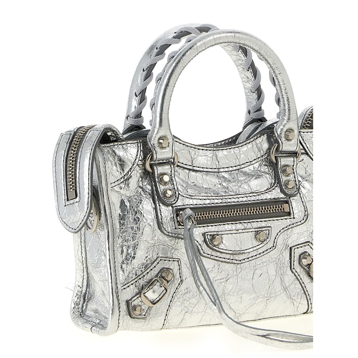 Balenciaga Silver Lamb Leather Crossbody Bag
