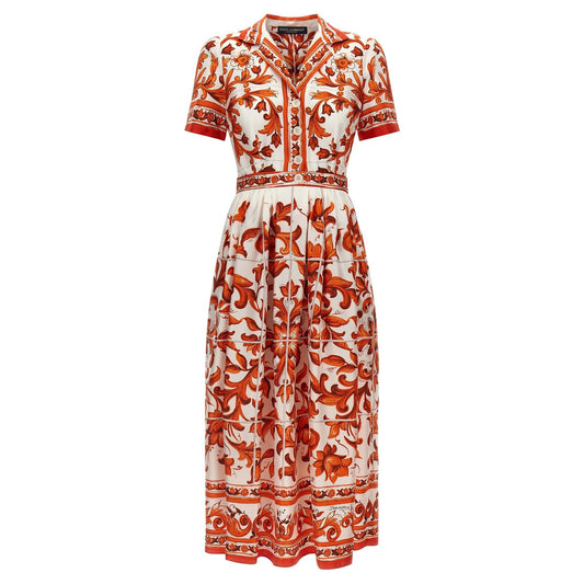 Dolce & Gabbana Orange Silk Midi Dress