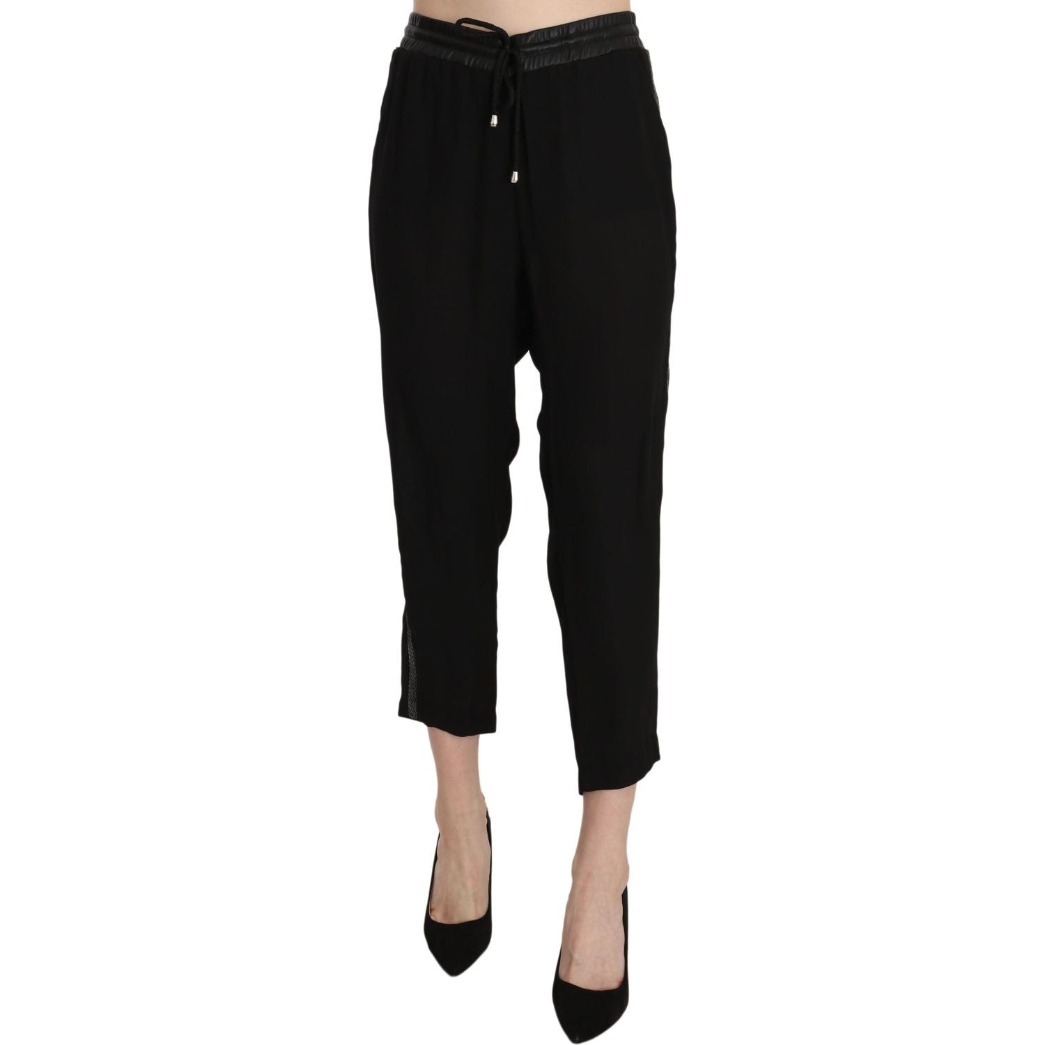 Guess Black Polyester High Waist Cropped Trousers Pants