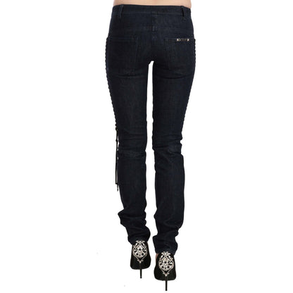 Just Cavalli Blue Low Waist Skinny Trousers Braided String Pants Jeans & Pants