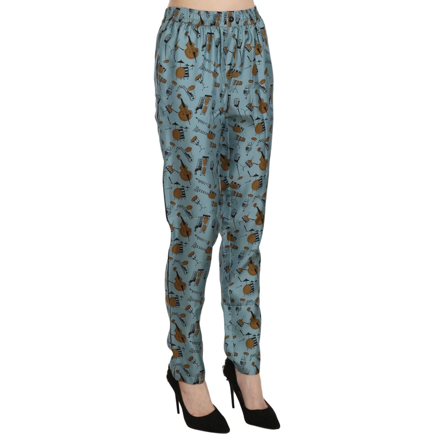 Dolce & Gabbana Blue Musical Instruments Print Tapered Pants