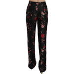 Dolce & Gabbana Elegant Floral Print Boot Cut Trousers Dolce & Gabbana Black