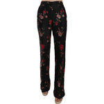 Dolce & Gabbana Elegant Floral Print Boot Cut Trousers Dolce & Gabbana Black