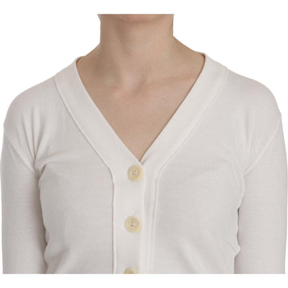 BYBLOS White V-neck Long Sleeve Cropped Cardigan Tops Sweater