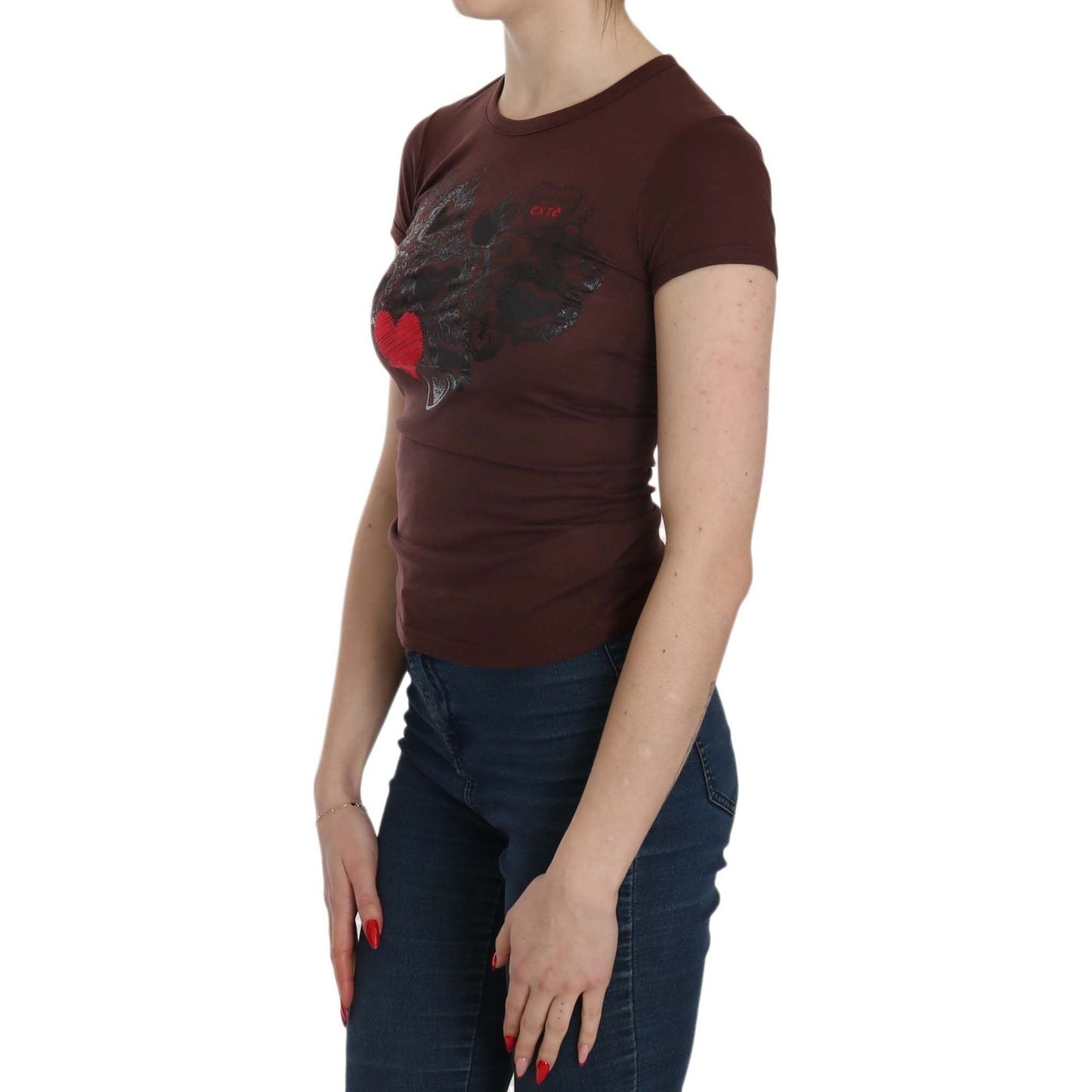 Exte Brown Hearts Short Sleeve Casual T-shirt Top