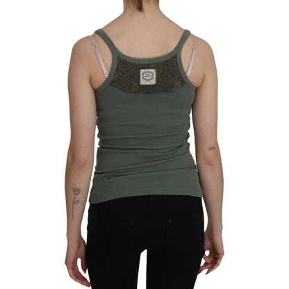 PINK MEMORIES Green Spaghetti Strap Slim Fit Casual Tank Top Blouse