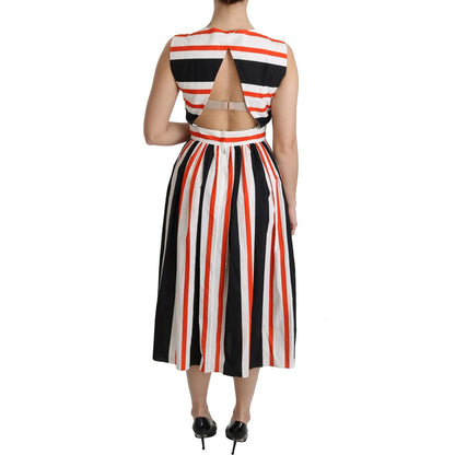 Dolce & Gabbana Multicolor Stripes A-Line Pleated Midi Dress