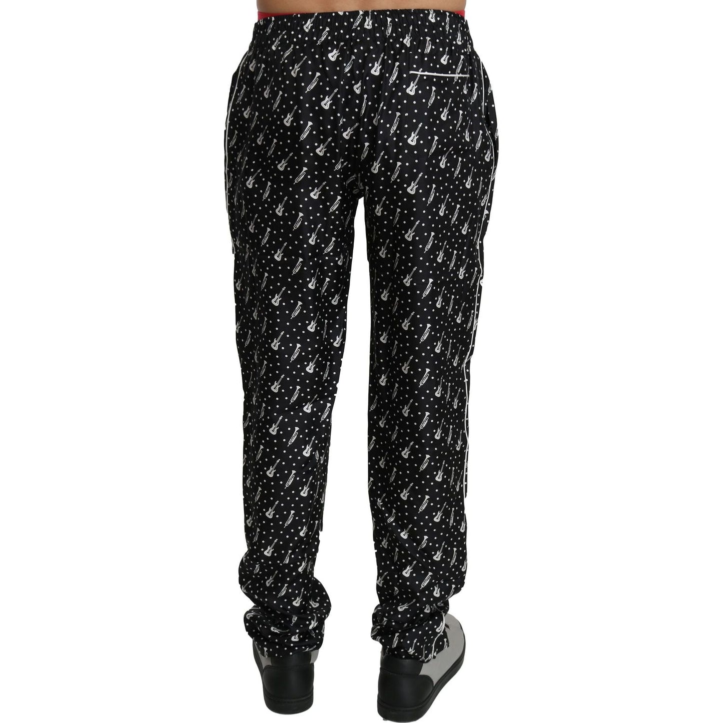Dolce & Gabbana Silk Black Musical Instrument Trouser Pants