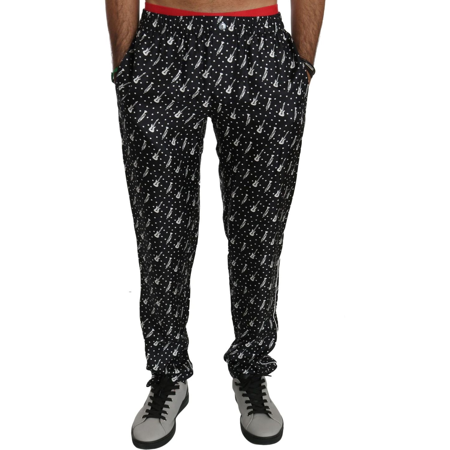Dolce & Gabbana Silk Black Musical Instrument Trouser Pants
