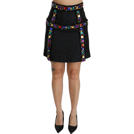 Dolce & Gabbana Black Crystal Embellished High Waist Skirt SKI1357-38